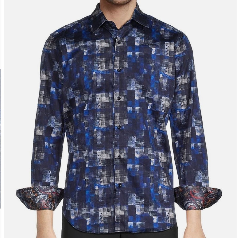 Robert Graham Geometric Rodney Cotton Button-Up Shirt 2XL